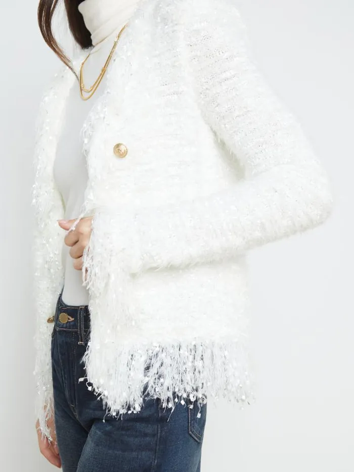 L039Agence Knitwear Women Azure Fringe Cardigan Blazer White