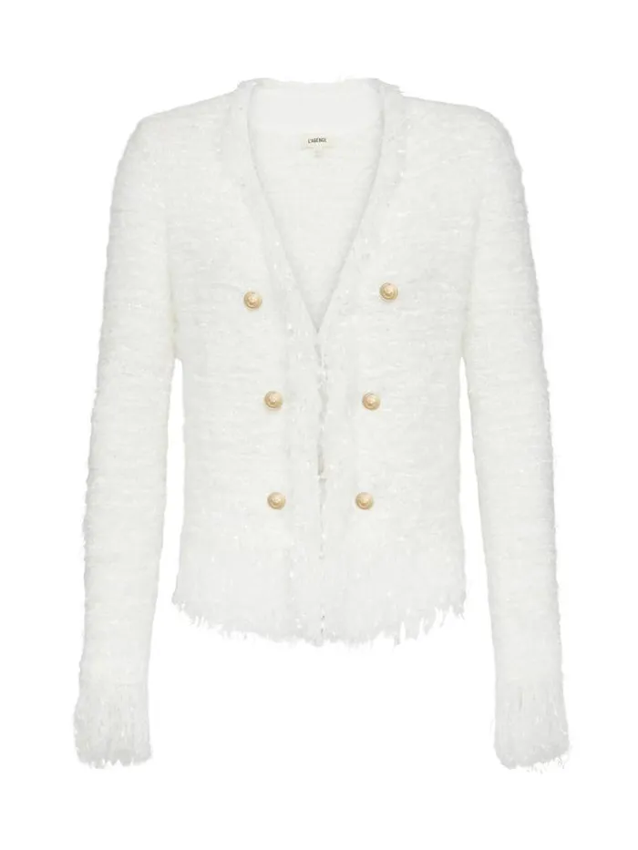 L039Agence Knitwear Women Azure Fringe Cardigan Blazer White