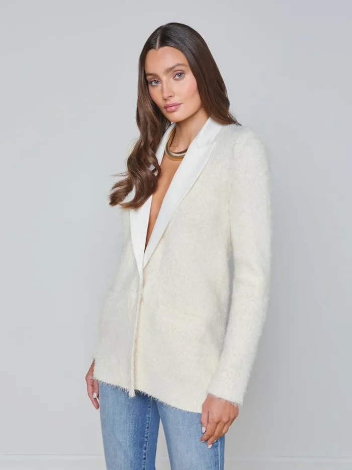 L039Agence Knitwear Women Baileigh Textured Knit Blazer Ivory