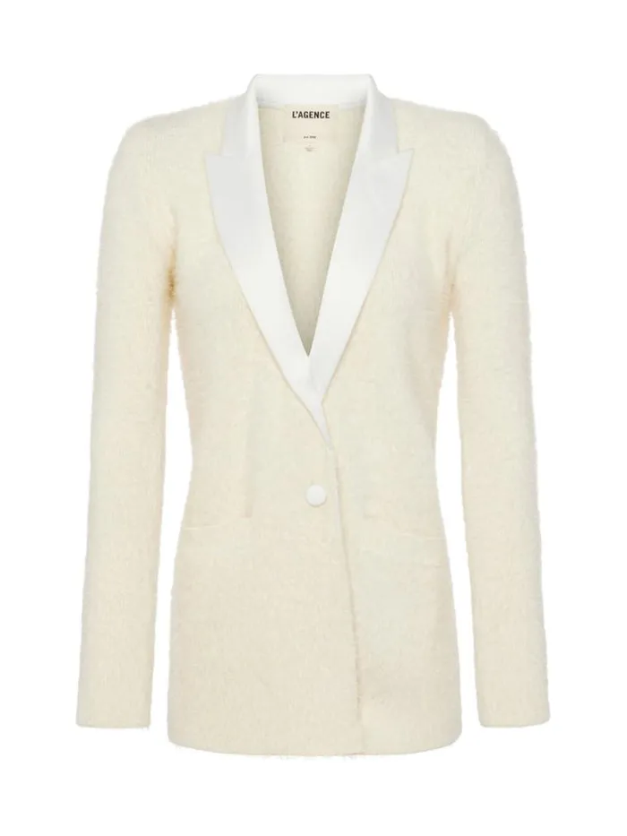 L039Agence Knitwear Women Baileigh Textured Knit Blazer Ivory