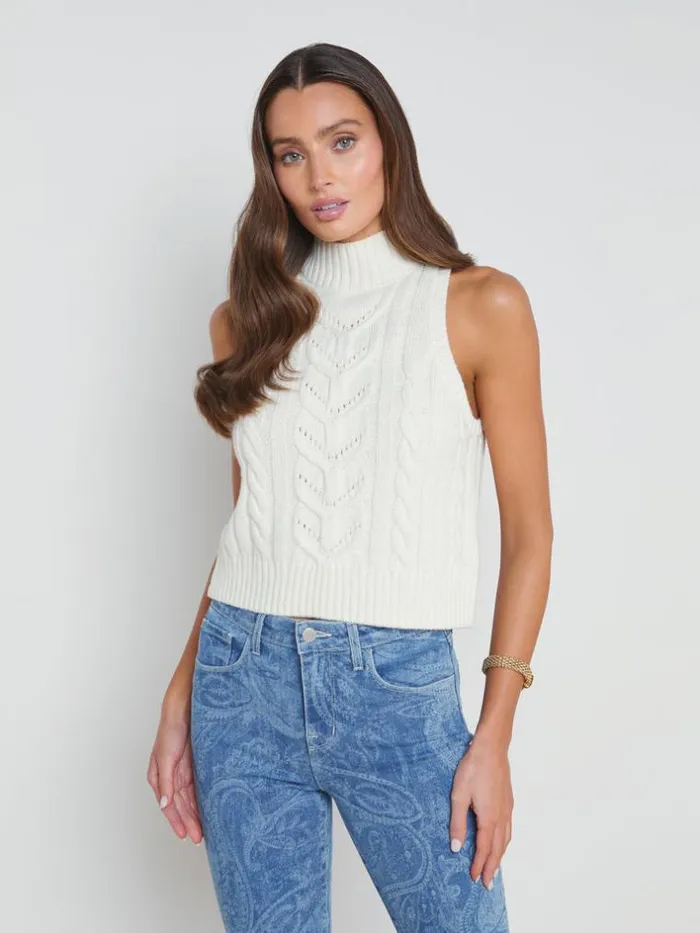 L039Agence Knitwear Women Bellini CableKnit Turtleneck Ivory