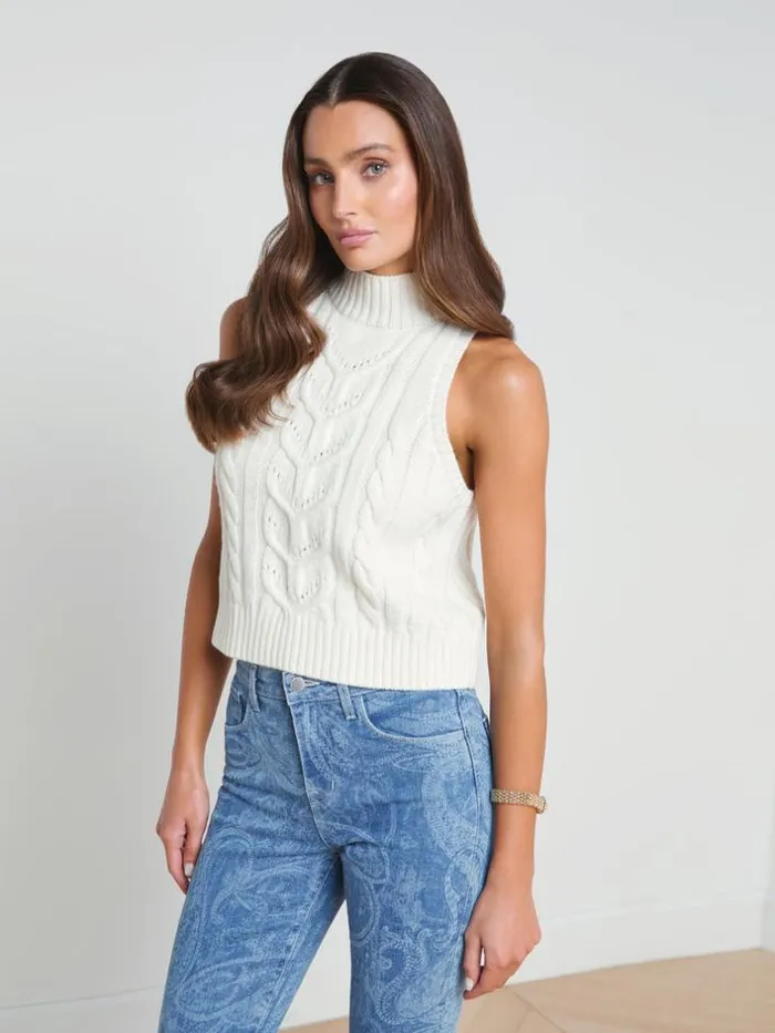 L039Agence Knitwear Women Bellini CableKnit Turtleneck Ivory