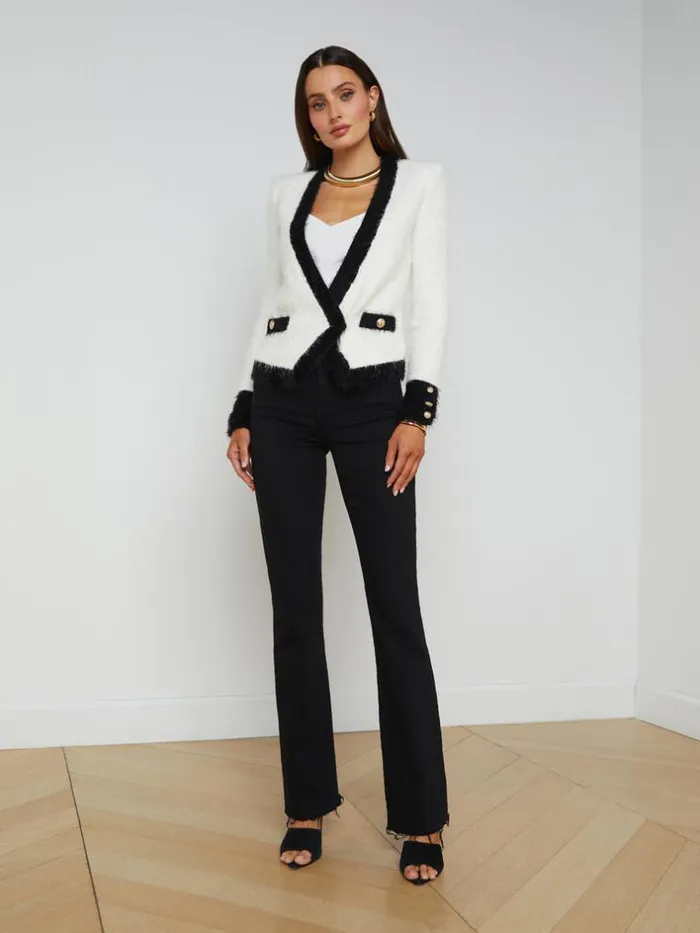 L039Agence Knitwear Women Georgia Contrast Cardigan Blazer Whiteblack