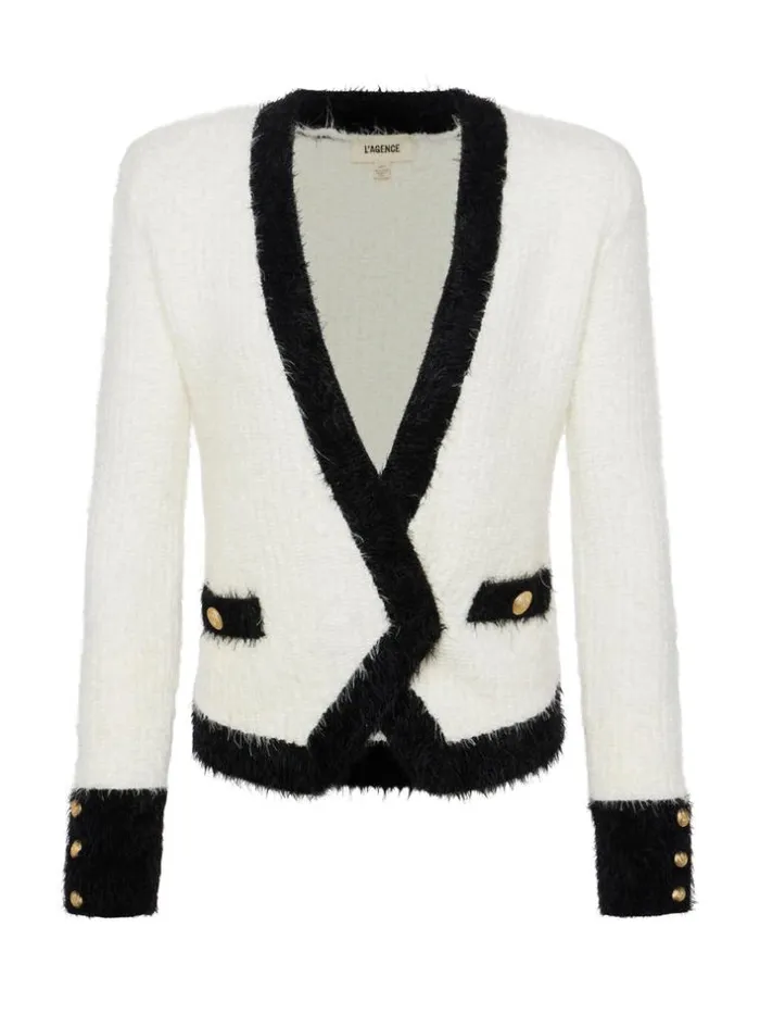 L039Agence Knitwear Women Georgia Contrast Cardigan Blazer Whiteblack