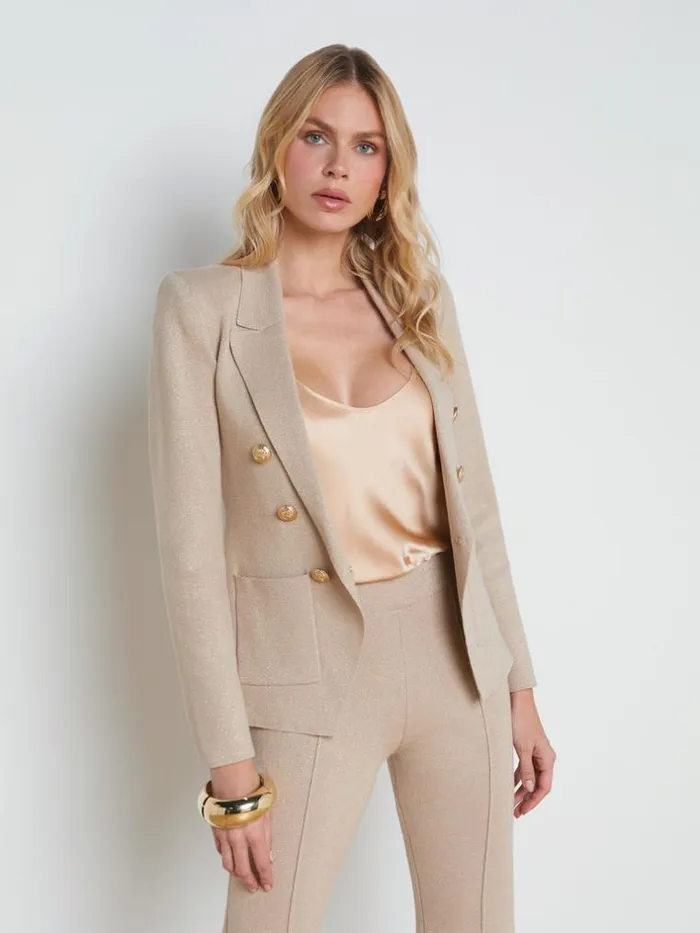 L039Agence Knitwear Women Kenzie Metallic Knit Blazer Pale Khaki