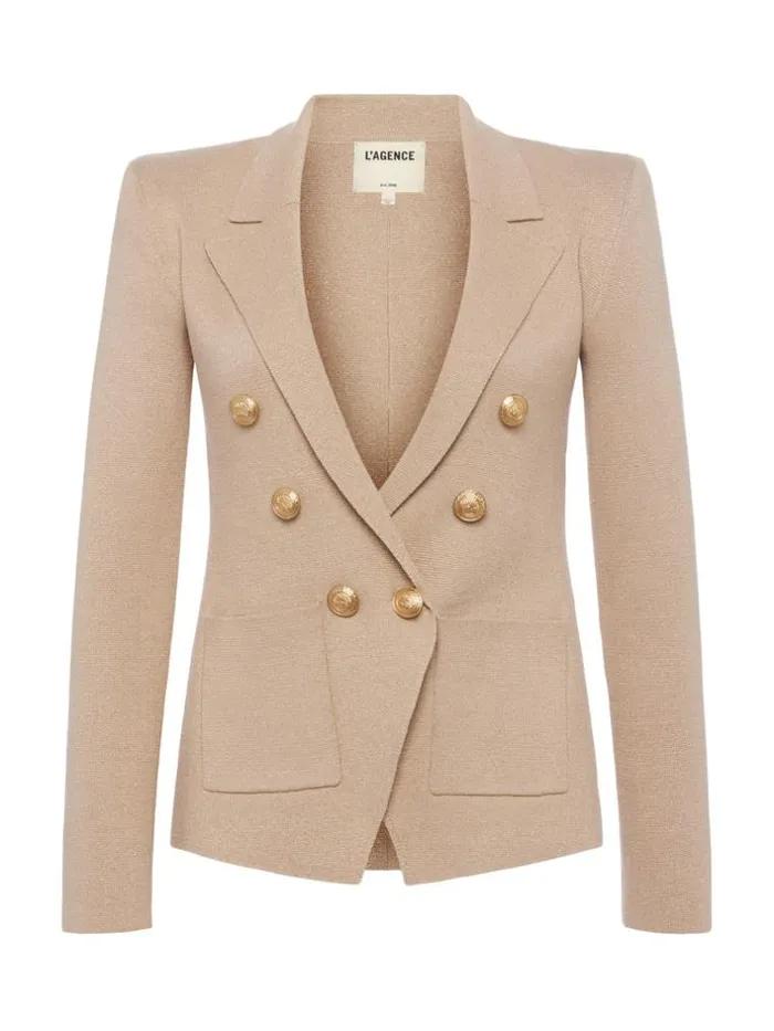 L039Agence Knitwear Women Kenzie Metallic Knit Blazer Pale Khaki