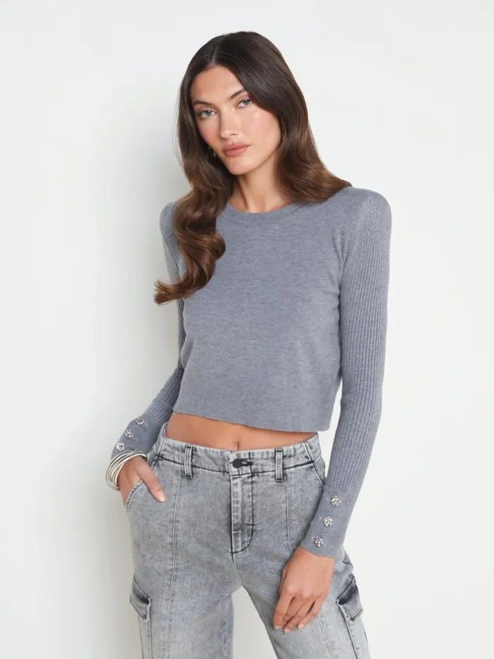 L039Agence Knitwear Women Sky Cuff Detail Crewneck Heather Grey