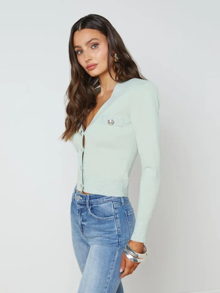 L039Agence Knitwear Women Taya VNeck Cardigan Laurel Greenlurex