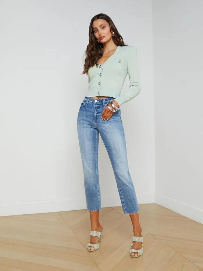 L039Agence Knitwear Women Taya VNeck Cardigan Laurel Greenlurex