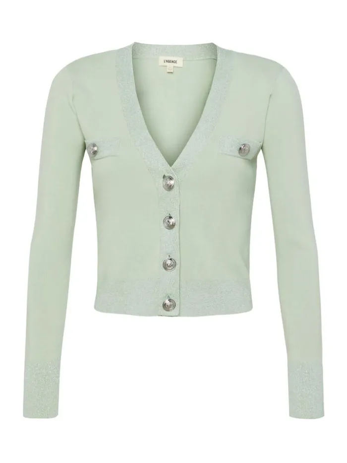 L039Agence Knitwear Women Taya VNeck Cardigan Laurel Greenlurex