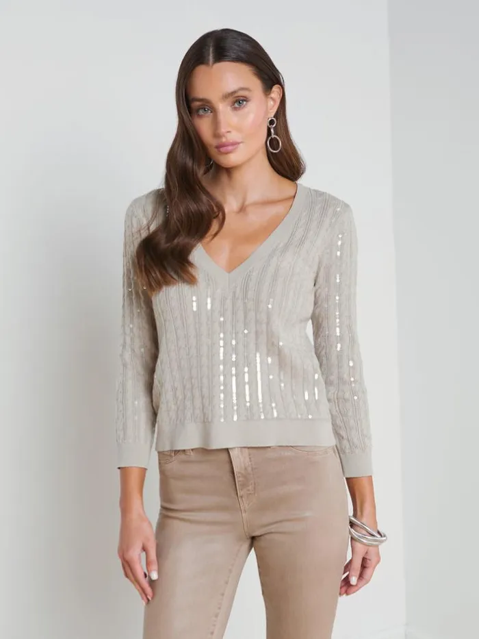 L039Agence Knitwear Women Trinity Sequin Stripe Sweater Pale Neutral