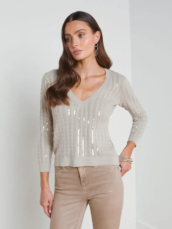 L039Agence Knitwear Women Trinity Sequin Stripe Sweater Pale Neutral