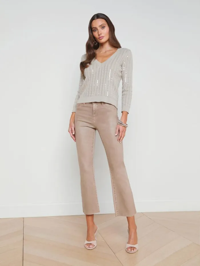 L039Agence Knitwear Women Trinity Sequin Stripe Sweater Pale Neutral