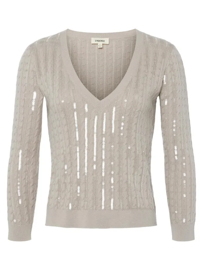 L039Agence Knitwear Women Trinity Sequin Stripe Sweater Pale Neutral