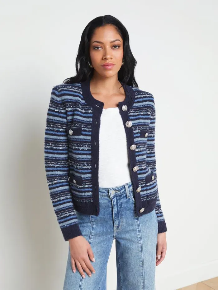 L039Agence Knitwear Women Woodson Cardigan Jacket Blue Multi