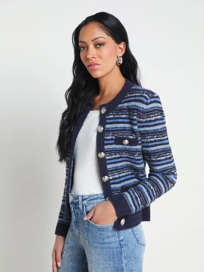 L039Agence Knitwear Women Woodson Cardigan Jacket Blue Multi
