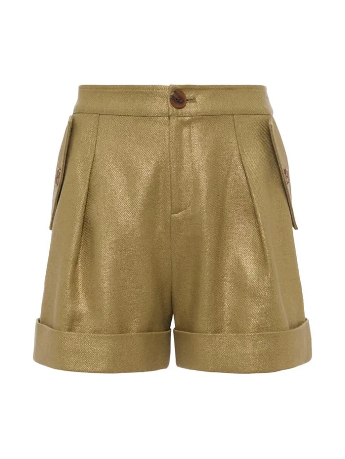 L039Agence Linen Women Safari CottonLinen Short Oil Greengold