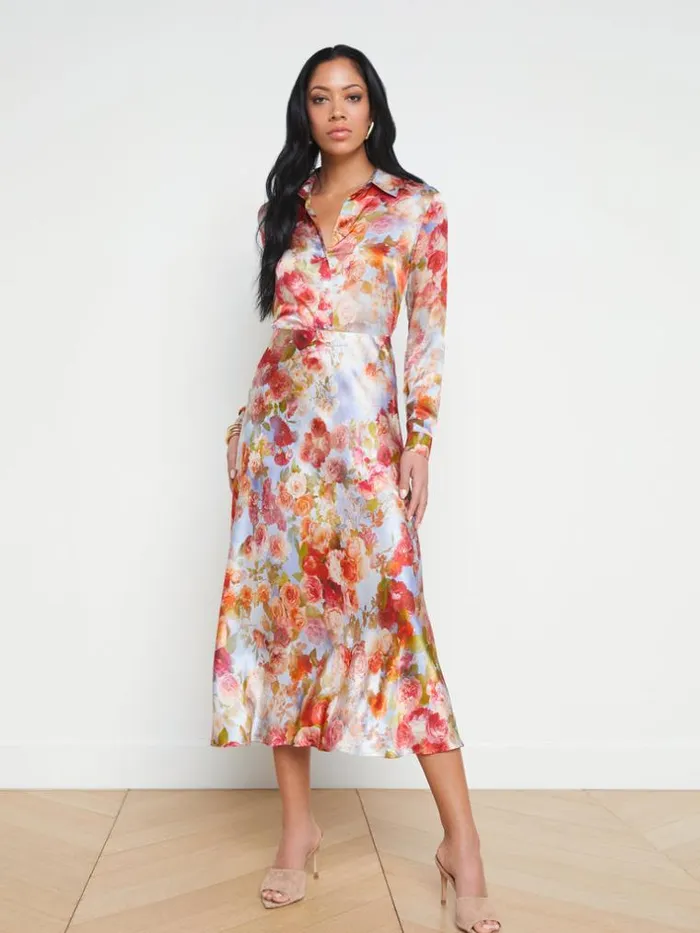 L039Agence Pants Shorts and Skirts Women Clarisa Silk Skirt Multi Soft Cloud Floral