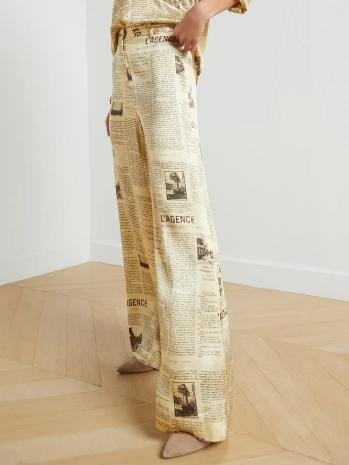 L039Agence Pants Shorts and Skirts Women Gavin Silk WideLeg Pant Vintage Tan Newspaper