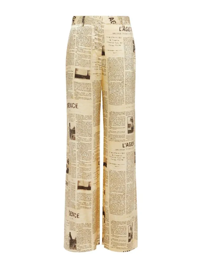 L039Agence Pants Shorts and Skirts Women Gavin Silk WideLeg Pant Vintage Tan Newspaper