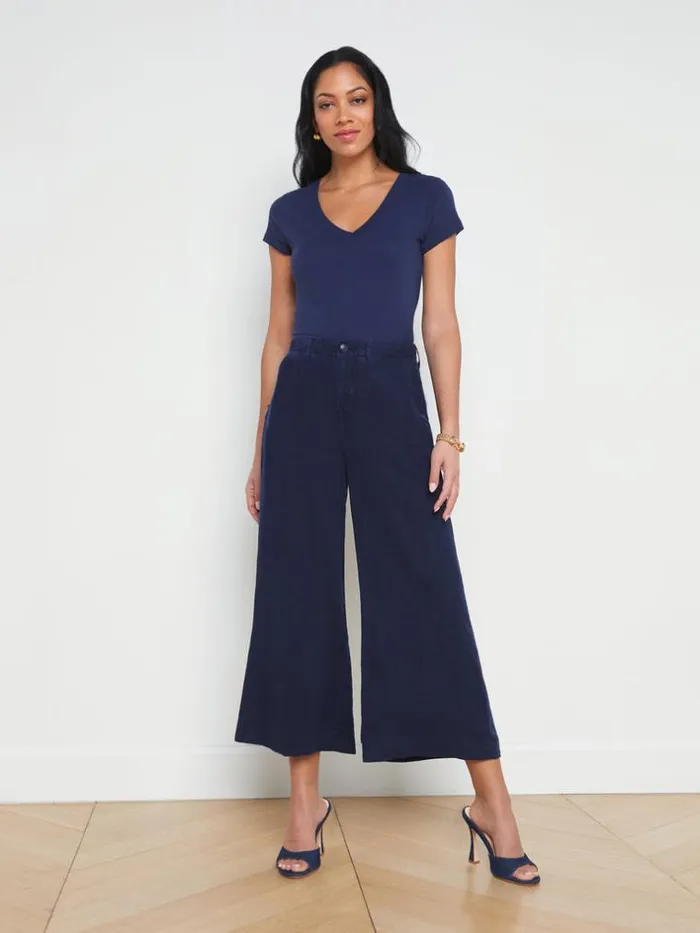 L039Agence Pants Shorts and Skirts Women Henderson Linen Cropped Pant Navy