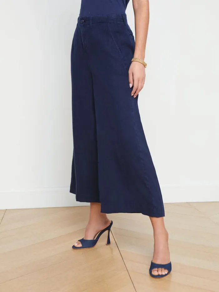 L039Agence Pants Shorts and Skirts Women Henderson Linen Cropped Pant Navy
