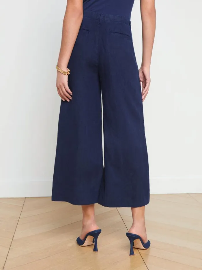 L039Agence Pants Shorts and Skirts Women Henderson Linen Cropped Pant Navy