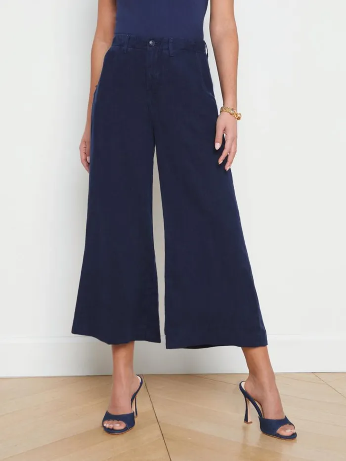 L039Agence Pants Shorts and Skirts Women Henderson Linen Cropped Pant Navy
