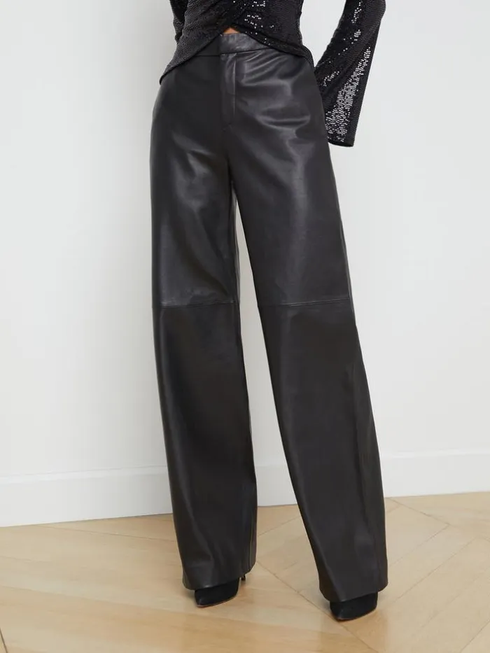 L039Agence Pants Shorts and Skirts Women Livvy Leather StraightLeg Trouser Black