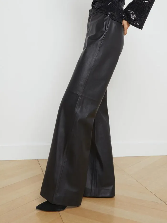 L039Agence Pants Shorts and Skirts Women Livvy Leather StraightLeg Trouser Black