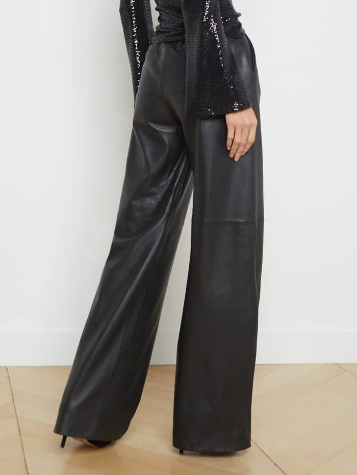 L039Agence Pants Shorts and Skirts Women Livvy Leather StraightLeg Trouser Black