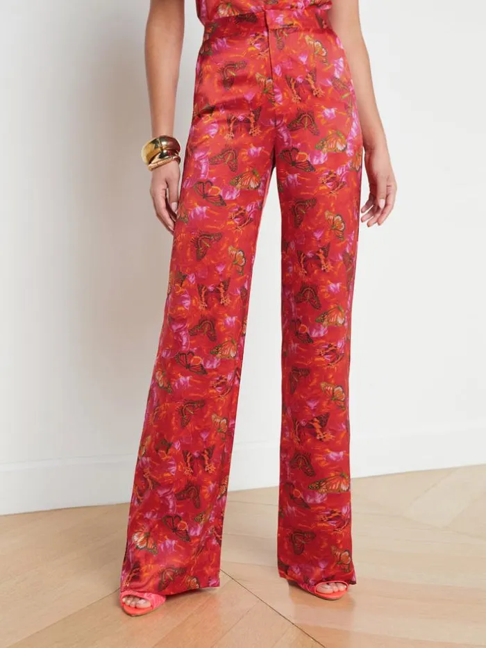 L039Agence Pants Shorts and Skirts Women Livvy Silk StraightLeg Trouser Multi Butterfly Petal