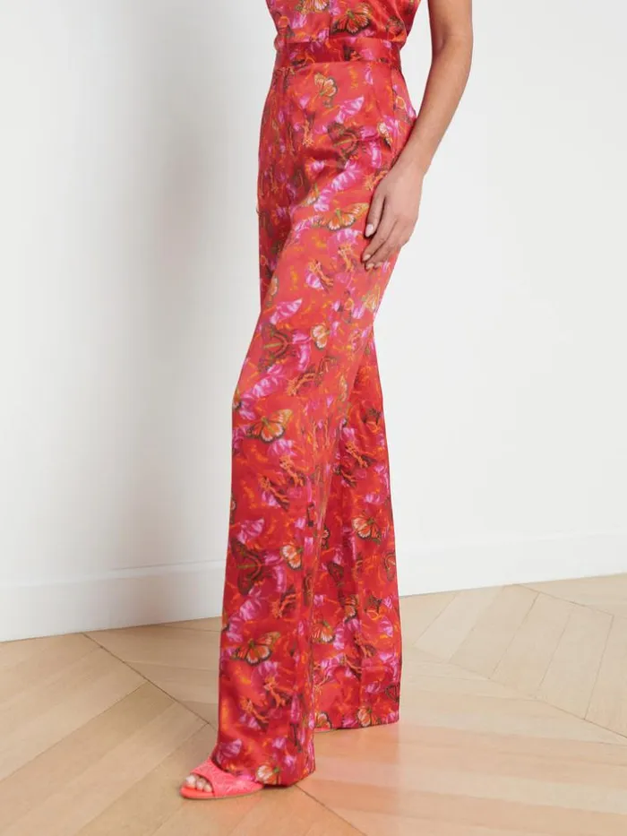 L039Agence Pants Shorts and Skirts Women Livvy Silk StraightLeg Trouser Multi Butterfly Petal