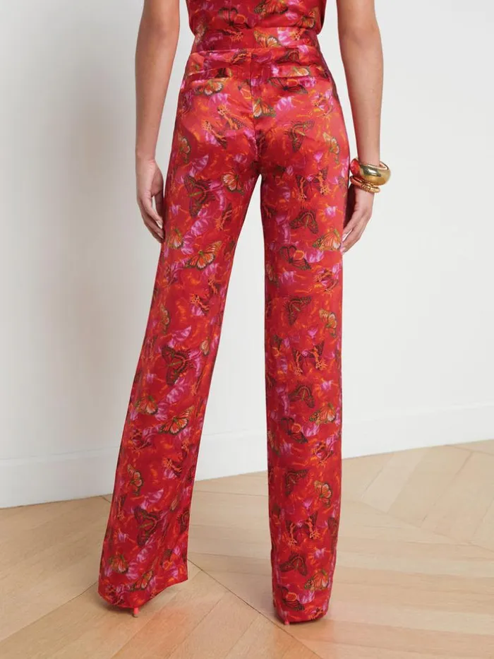 L039Agence Pants Shorts and Skirts Women Livvy Silk StraightLeg Trouser Multi Butterfly Petal
