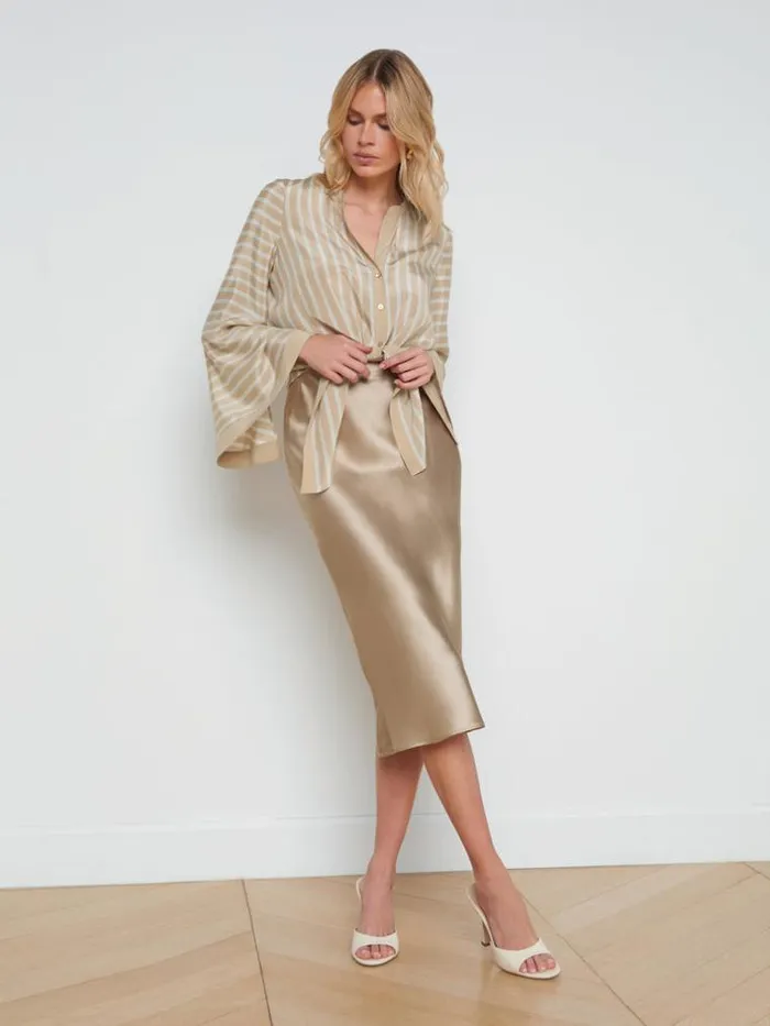 L039Agence Pants Shorts and Skirts Women Perin Silk Midi Skirt Almond