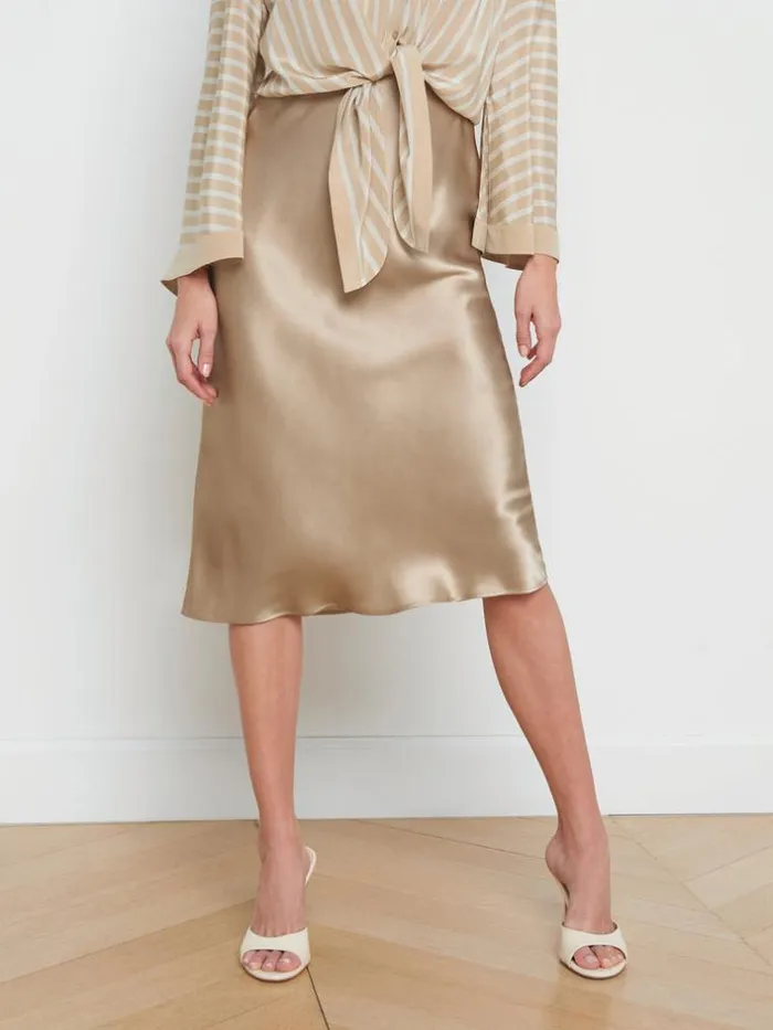 L039Agence Pants Shorts and Skirts Women Perin Silk Midi Skirt Almond