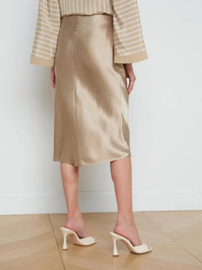 L039Agence Pants Shorts and Skirts Women Perin Silk Midi Skirt Almond