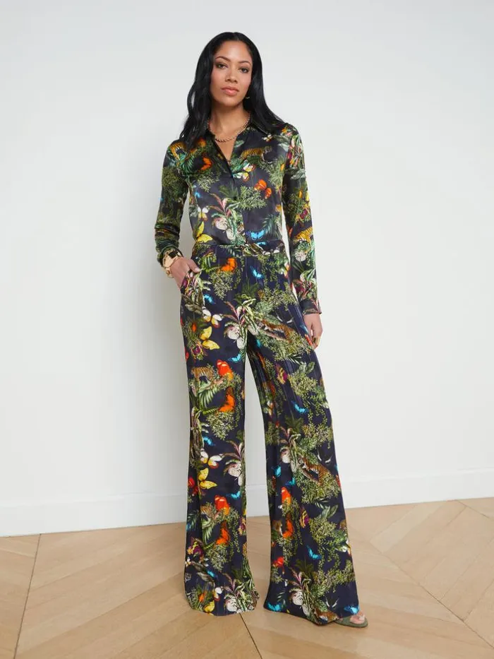L039Agence Pants Shorts and Skirts Women Pilar WideLeg Pant Black Multi Butterfly Tiger Jungle L039Agence Pants Shorts and Skirts Women Pilar WideLeg Pant Black Multi Butterfly Tiger Jungle