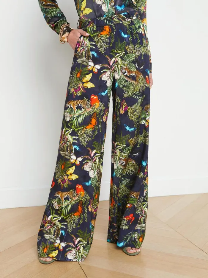 L039Agence Pants Shorts and Skirts Women Pilar WideLeg Pant Black Multi Butterfly Tiger Jungle
