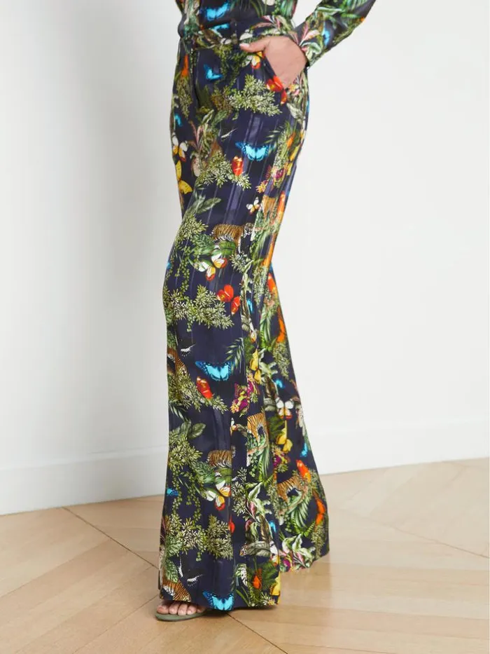 L039Agence Pants Shorts and Skirts Women Pilar WideLeg Pant Black Multi Butterfly Tiger Jungle