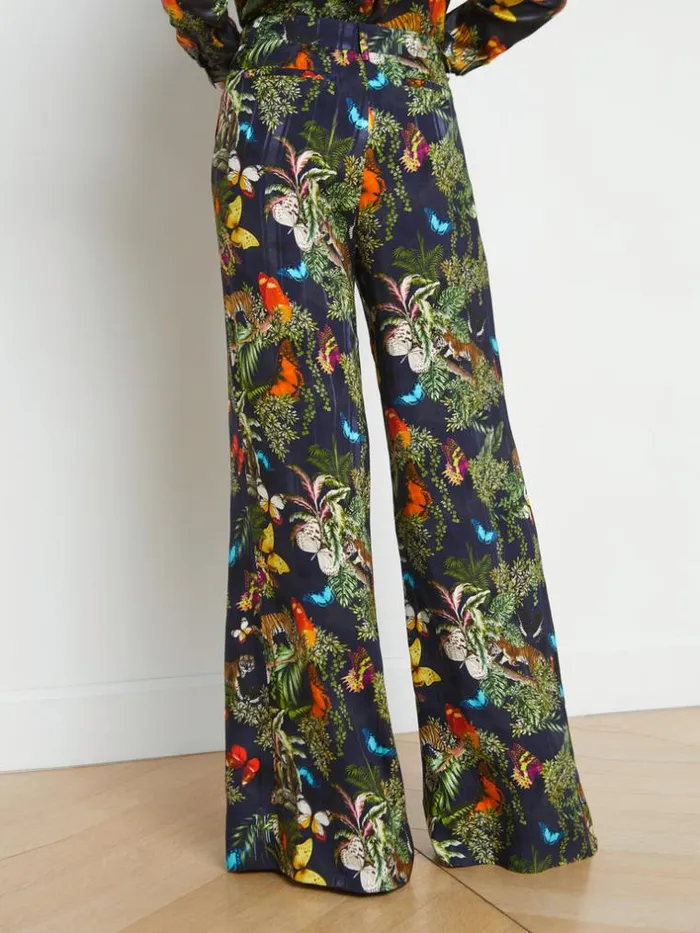 L039Agence Pants Shorts and Skirts Women Pilar WideLeg Pant Black Multi Butterfly Tiger Jungle