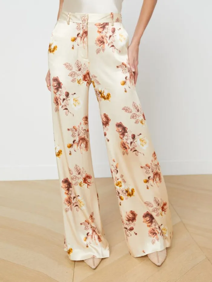 L039Agence Pants Shorts and Skirts Women Pilar WideLeg Pant Buff Multi Tonal Rose Floral