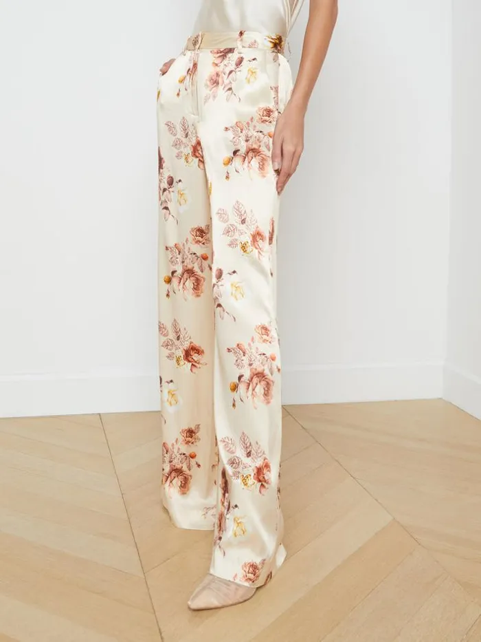L039Agence Pants Shorts and Skirts Women Pilar WideLeg Pant Buff Multi Tonal Rose Floral