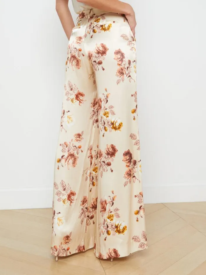 L039Agence Pants Shorts and Skirts Women Pilar WideLeg Pant Buff Multi Tonal Rose Floral