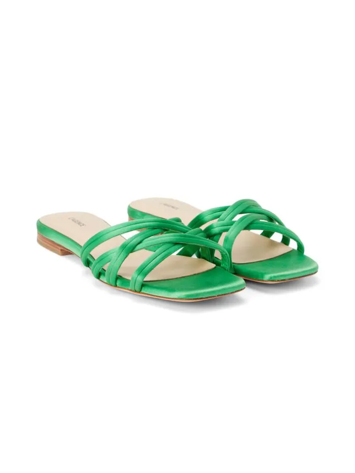 L039Agence Sandals and Wedges Women Abelle Satin Flat Sandal Amazon Green Satin