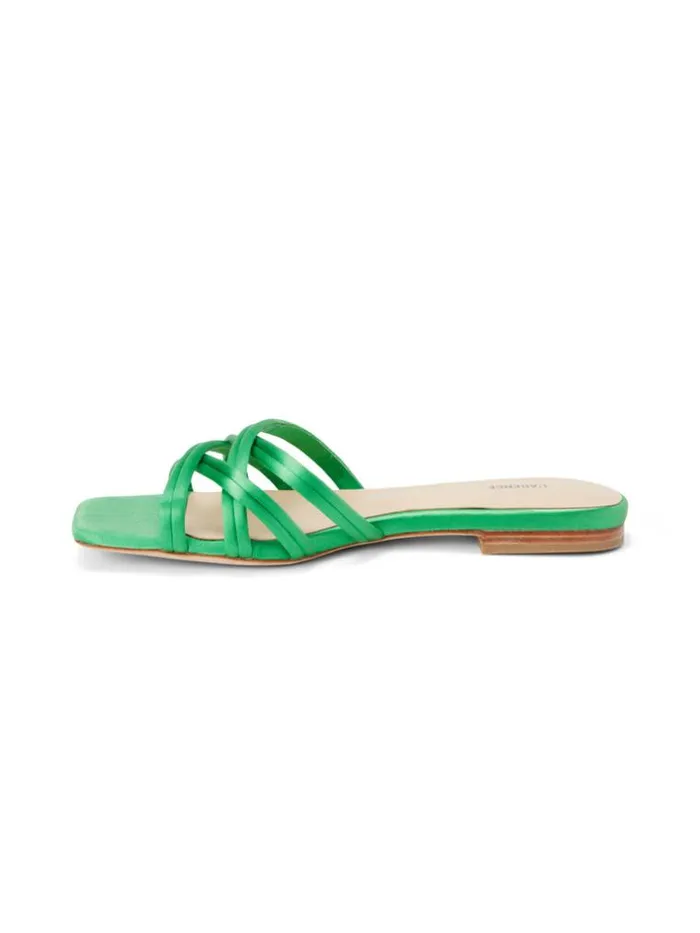 L039Agence Sandals and Wedges Women Abelle Satin Flat Sandal Amazon Green Satin