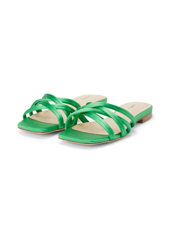 L039Agence Sandals and Wedges Women Abelle Satin Flat Sandal Amazon Green Satin