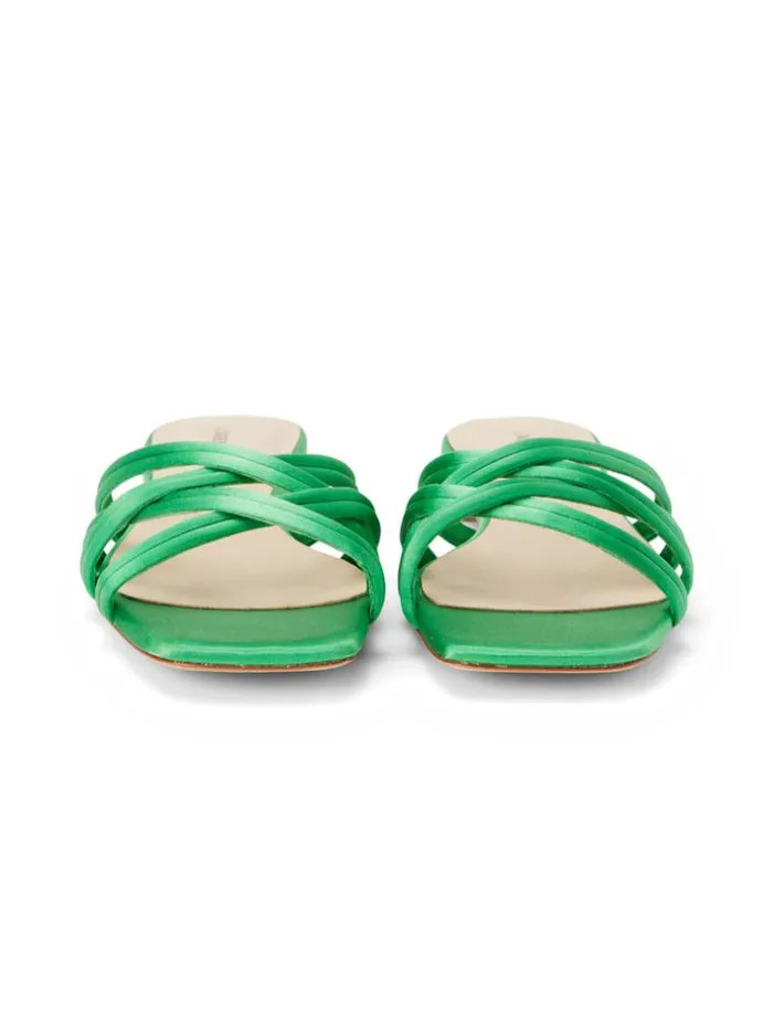 L039Agence Sandals and Wedges Women Abelle Satin Flat Sandal Amazon Green Satin