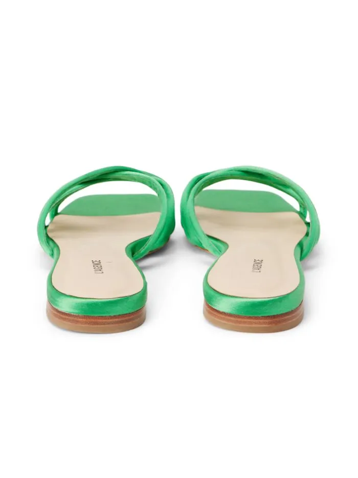 L039Agence Sandals and Wedges Women Abelle Satin Flat Sandal Amazon Green Satin
