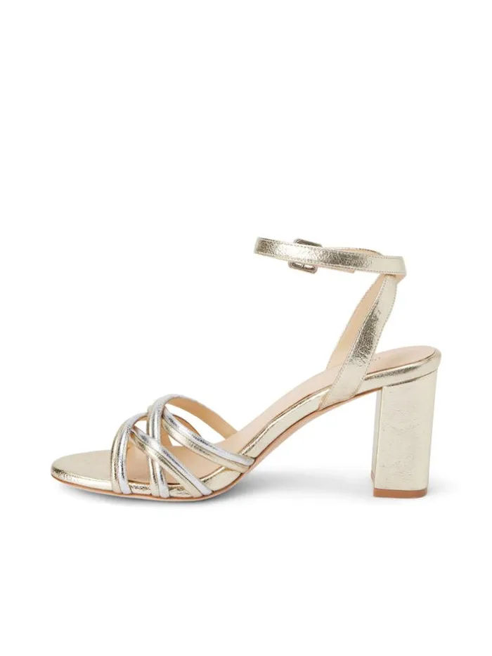 L039Agence Sandals and Wedges Women Acelynn BlockHeel Sandal Goldsilver Crackle